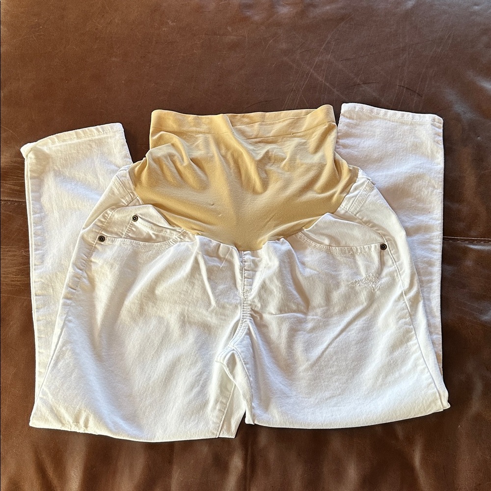 White Maternity Jeans with Beige Belly Band size 12